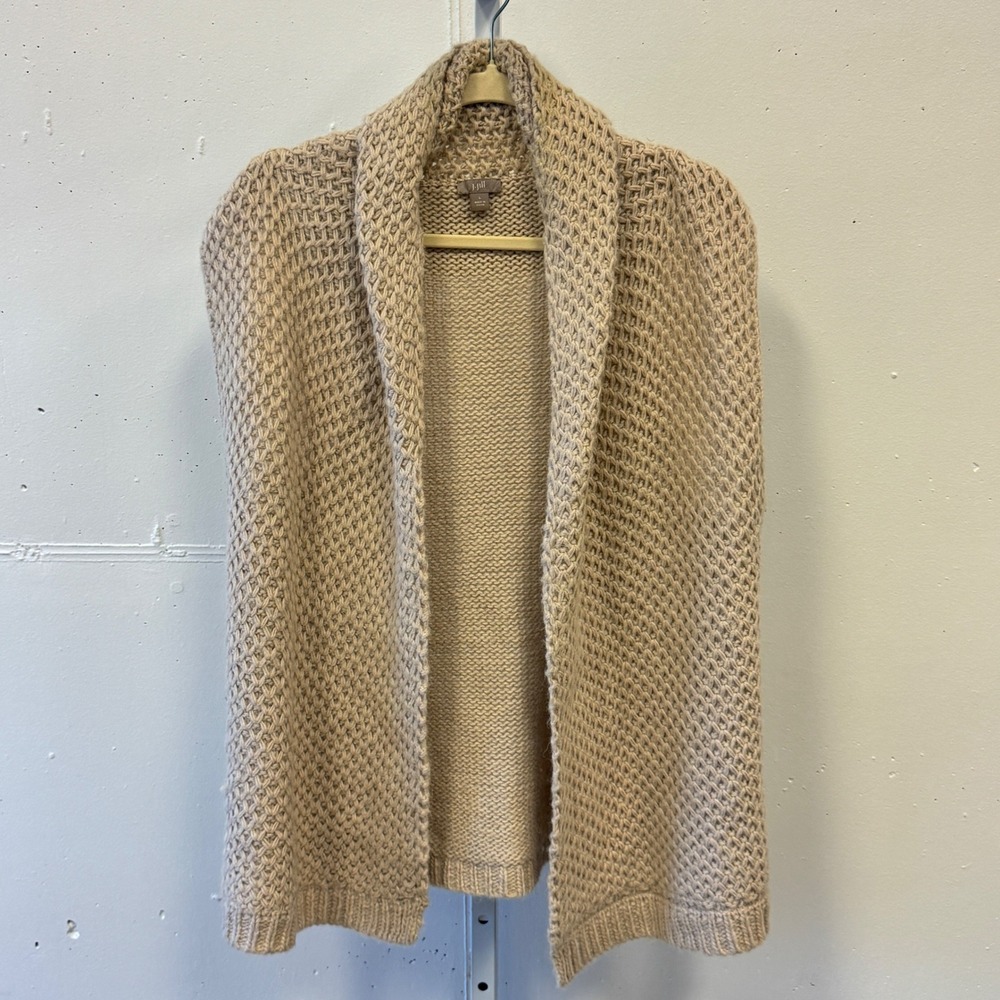 J. Jill Women's Alpaca‎ Blend Oatmeal Chunky Knit Shawl Collar Open Front Vest L